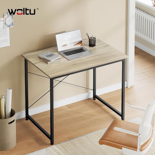 Table De Travail En Acier+Bois. Bureau D’ordinateur Avec Étagère. 80x60x70 Cm. Noir+Chêne Clair