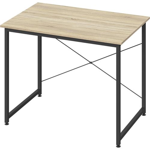 Table De Travail En Acier+Bois. Bureau D’ordinateur Avec Étagère. 80x60x70 Cm. Noir+Chêne Clair