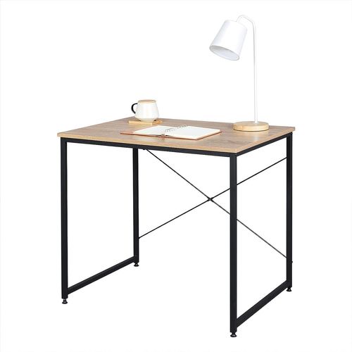 Table De Travail En Acier+Bois. Bureau D’ordinateur Avec Étagère. 80x60x70 Cm. Noir+Chêne Clair