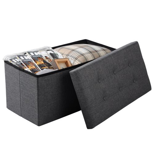 Tabouret Banc Coffre De Rangement Pouf Pliable En Lin-couvercle Amovible-76x37.5x38cm-gris Foncé