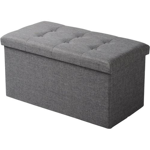 Tabouret Banc Coffre De Rangement Pouf Pliable En Lin-couvercle Amovible-76x37.5x38cm-gris Foncé