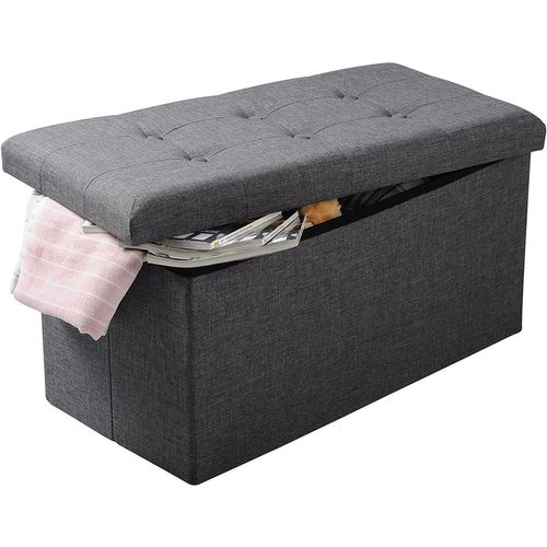 Tabouret Banc Coffre De Rangement Pouf Pliable En Lin-couvercle Amovible-76x37.5x38cm-gris Foncé