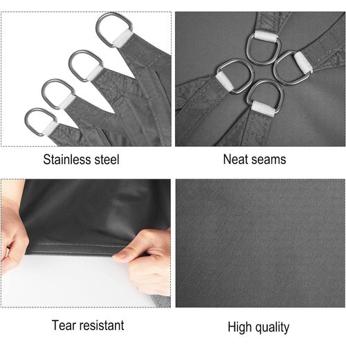 Voile D'ombrage Triangulaire 5x5x7 M-imperméable-Anti 93% Uv-Polyester Avec Protection UV-Gris