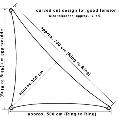 Voile D'ombrage Triangulaire 5x5x7 M-imperméable-Anti 93% Uv-Polyester Avec Protection UV-Gris
