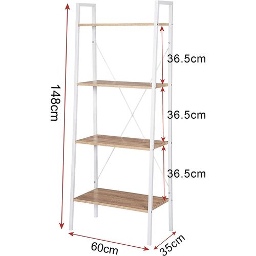 Étagère De Rangement En Acier+bois Avec 4 Tablettes.étagère Royonnage.60x35x148cm.blanc+chêne Clair