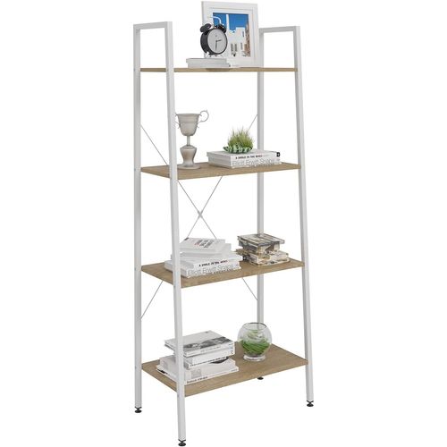 Étagère De Rangement En Acier+bois Avec 4 Tablettes.étagère Royonnage.60x35x148cm.blanc+chêne Clair