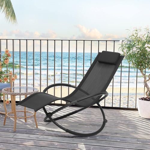 Chaise Longue Pliable Bain De Soleil Pour Jardin Fauteil Relax Baignoire En Tissu Respirant, Noir