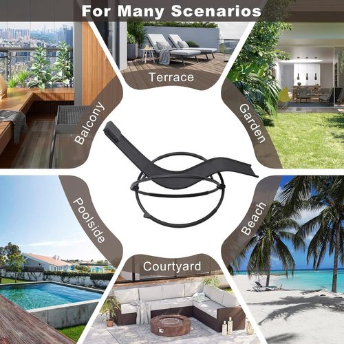 Chaise Longue Pliable Bain De Soleil Pour Jardin Fauteil Relax Baignoire En Tissu Respirant, Noir