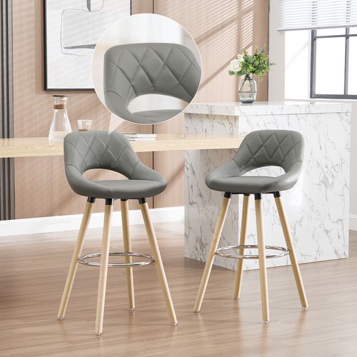 Lot De 6 Tabouret De Bar-en Cuir Synthétique Et Bois Massif Avec Dossier Et Repose-43x43x91cm-gris