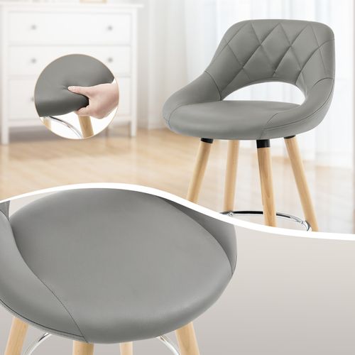 Lot De 6 Tabouret De Bar-en Cuir Synthétique Et Bois Massif Avec Dossier Et Repose-43x43x91cm-gris