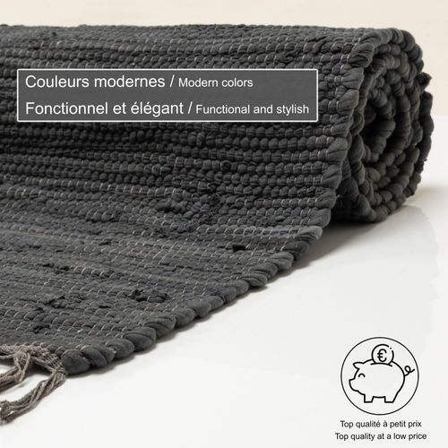 Tapis Réversible En Coton Happy Cotton 70x250 Cm - Anthracite