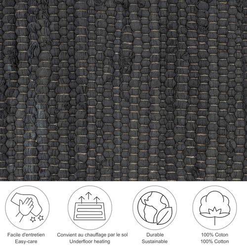 Tapis Réversible En Coton Happy Cotton 120x180 Cm - Anthracite