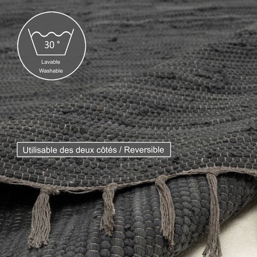 Tapis Réversible En Coton Happy Cotton 160x230 Cm - Anthracite