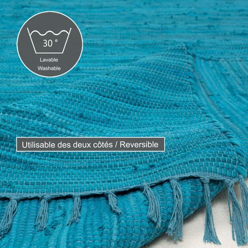 Tapis Réversible En Coton Happy Cotton 70x250 Cm - Turquoise