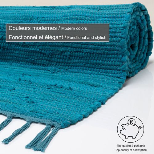 Tapis Réversible En Coton Happy Cotton 60x120 Cm - Turquoise