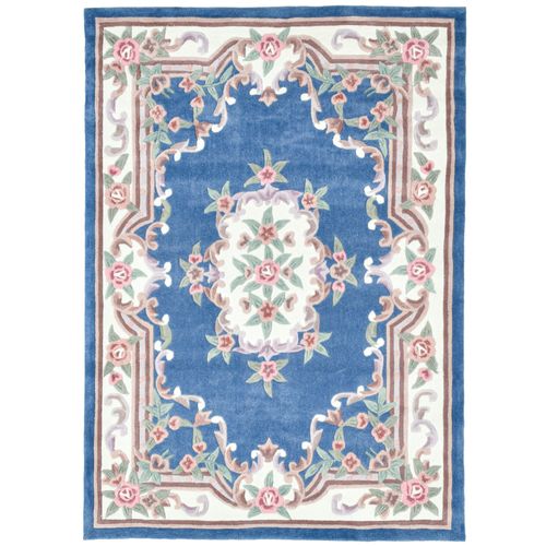 Tapis Tufté Main Avec Bordure En Design Aubusson - Ming 60x90 Cm - Bleu
