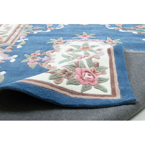 Tapis Tufté Main Avec Bordure En Design Aubusson - Ming 120x180 Cm - Bleu