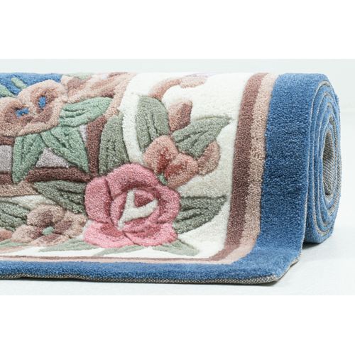 Tapis Tufté Main Avec Bordure En Design Aubusson - Ming 120x180 Cm - Bleu