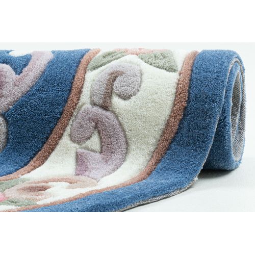 Tapis Tufté Main Avec Bordure En Design Aubusson - Ming 120x170 Cm - Bleu