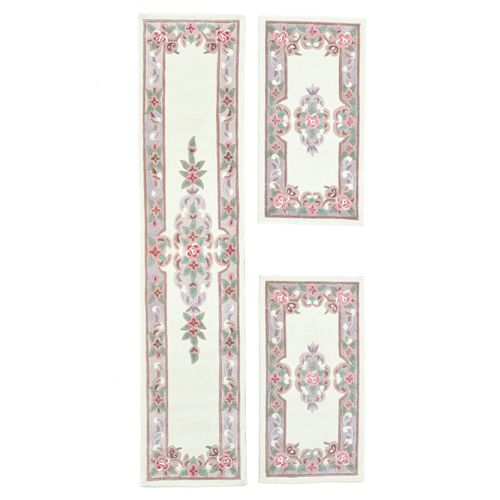 Tapis Tufté Main Avec Bordure En Design Aubusson - Ming 70x600 Cm - Beige