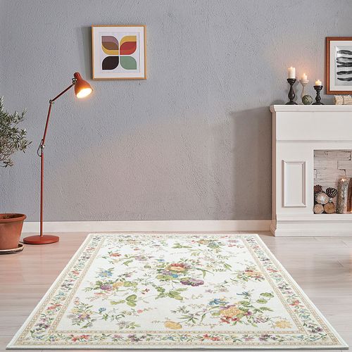 Tapis Floral Tissé Plat Flomi 160x230 Cm - Crème