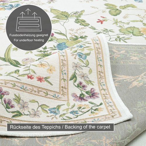 Tapis Floral Tissé Plat Flomi 70x400 Cm - Crème