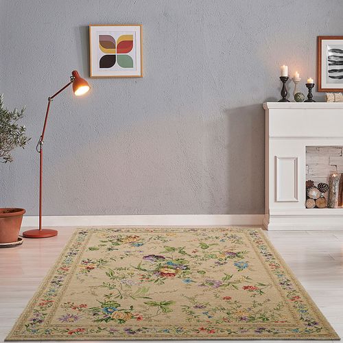 Tapis Floral Tissé Plat Flomi 140x200 Cm - Beige