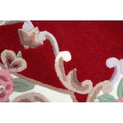 Tapis Tufté Main Avec Bordure En Design Aubusson - Ming 190x190 Cm - Rouge