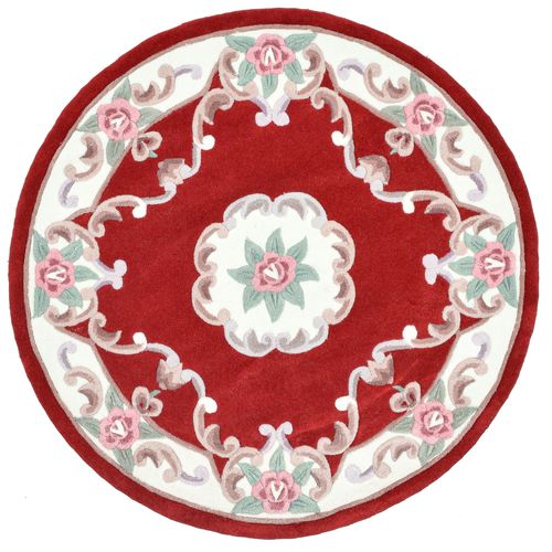 Tapis Tufté Main Avec Bordure En Design Aubusson - Ming 190x190 Cm - Rouge