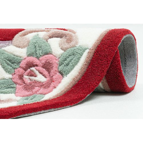 Tapis Tufté Main Avec Bordure En Design Aubusson - Ming 190x190 Cm - Rouge