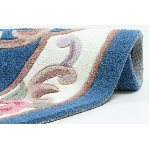 Tapis Tufté Main Avec Bordure En Design Aubusson - Ming 150x150 Cm - Bleu