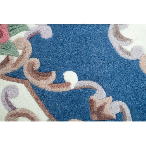 Tapis Tufté Main Avec Bordure En Design Aubusson - Ming 190x190 Cm - Bleu