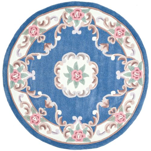 Tapis Tufté Main Avec Bordure En Design Aubusson - Ming 190x190 Cm - Bleu
