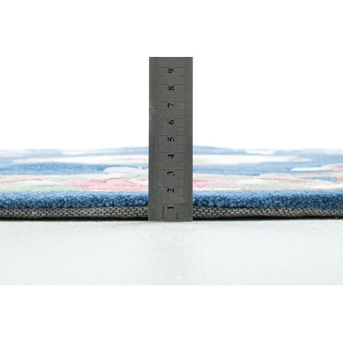 Tapis Tufté Main Avec Bordure En Design Aubusson - Ming 190x190 Cm - Bleu