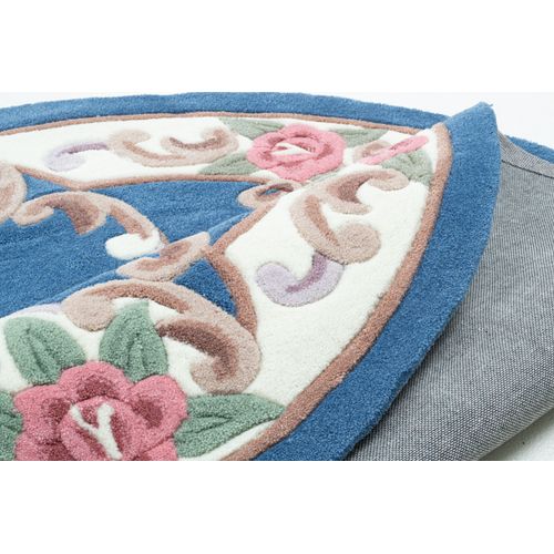 Tapis Tufté Main Avec Bordure En Design Aubusson - Ming 190x190 Cm - Bleu