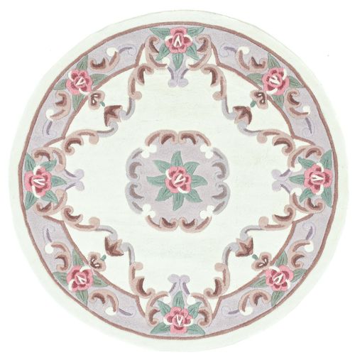 Tapis Tufté Main Avec Bordure En Design Aubusson - Ming 150x150 Cm - Beige