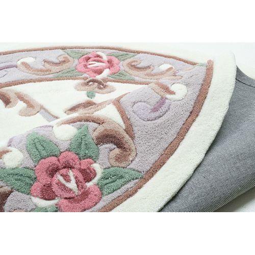 Tapis Tufté Main Avec Bordure En Design Aubusson - Ming 150x150 Cm - Beige