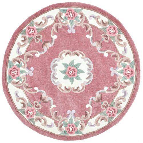 Tapis Tufté Main Avec Bordure En Design Aubusson - Ming 190x190 Cm - Rose