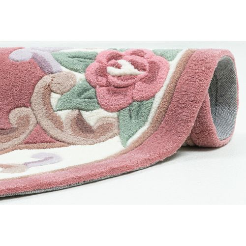 Tapis Tufté Main Avec Bordure En Design Aubusson - Ming 190x190 Cm - Rose