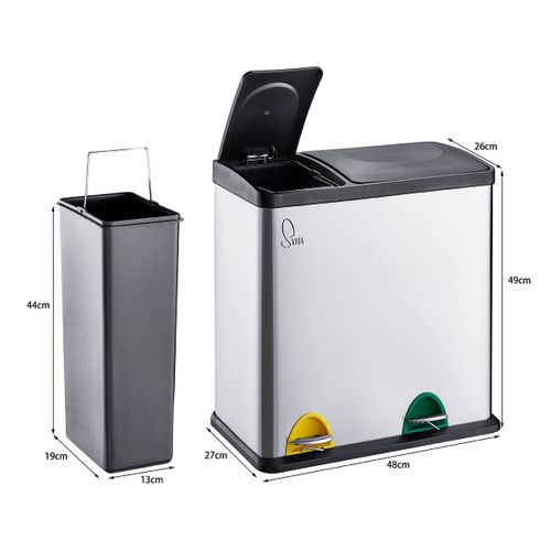 Poubelle Tc2combo35 Pédales Antidérapantes Argenté En Acier Inoxydable (49 X 48 X 27 Cm)