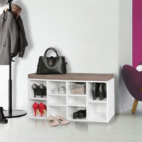 Commode De Chaussures Bois 103,5x53x30 Cm Banque De Chaussures 10 Paires Blanc