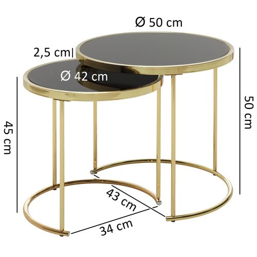 Table Gigogne Lot De 2 Verre / Métal Table Basse Rond Table D'appoint