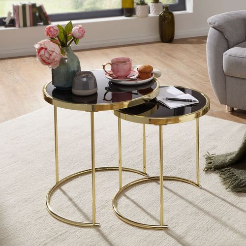 Table Gigogne Lot De 2 Verre / Métal Table Basse Rond Table D'appoint