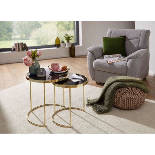 Table Gigogne Lot De 2 Verre / Métal Table Basse Rond Table D'appoint