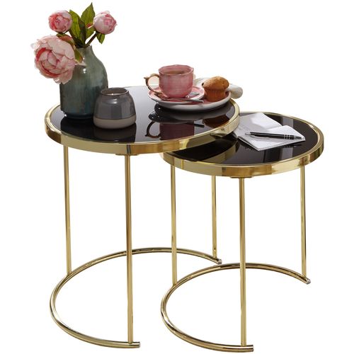 Table Gigogne Lot De 2 Verre / Métal Table Basse Rond Table D'appoint