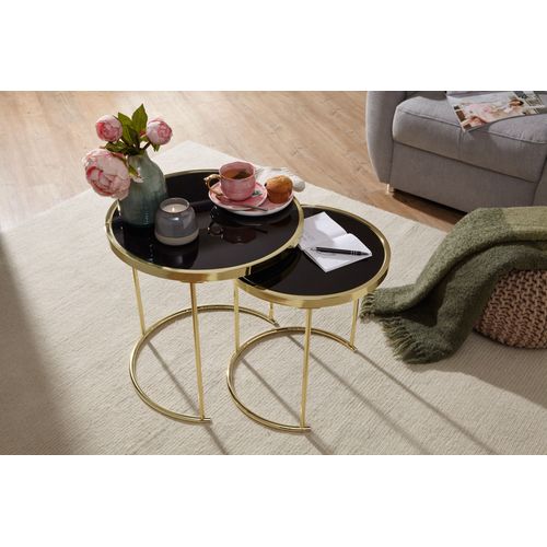 Table Gigogne Lot De 2 Verre / Métal Table Basse Rond Table D'appoint