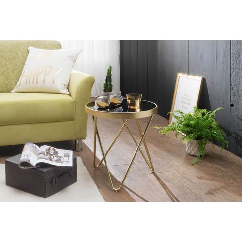 Table D'appoint Daina Verre Métal Ø 42 Cm Table De Salon Table Basse Or