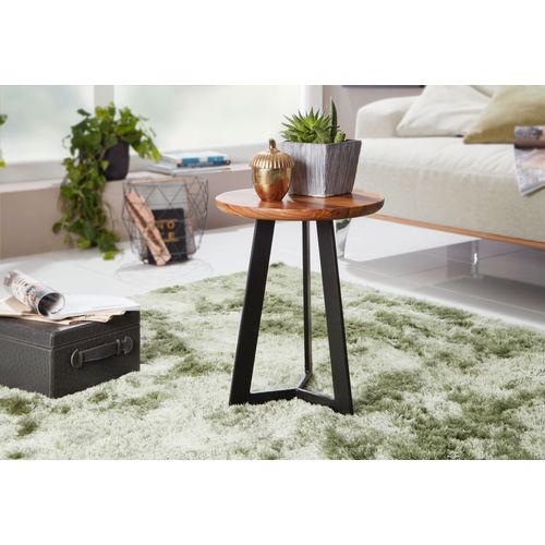 Table D'appoint Bois Massif / Métal Bout De Canapé Table De Salon Rond Sheesham
