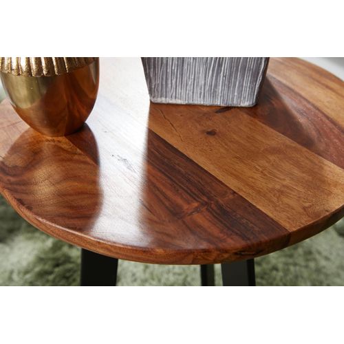 Table D'appoint Bois Massif / Métal Bout De Canapé Table De Salon Rond Sheesham