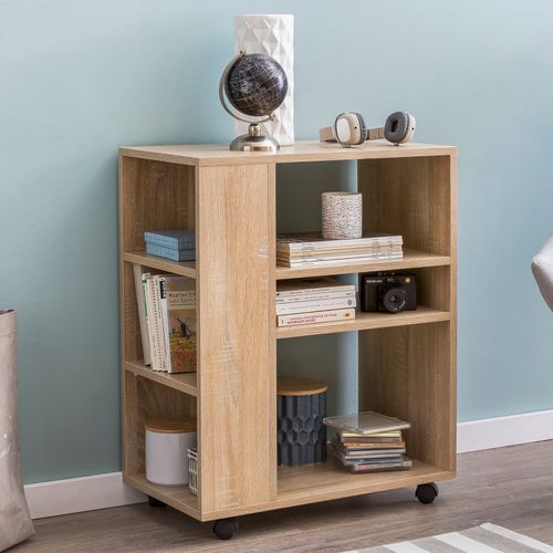 Étagère De Rangement Roulette 60x75x35 Cm Bibliothèque Ouverte Salon Gris